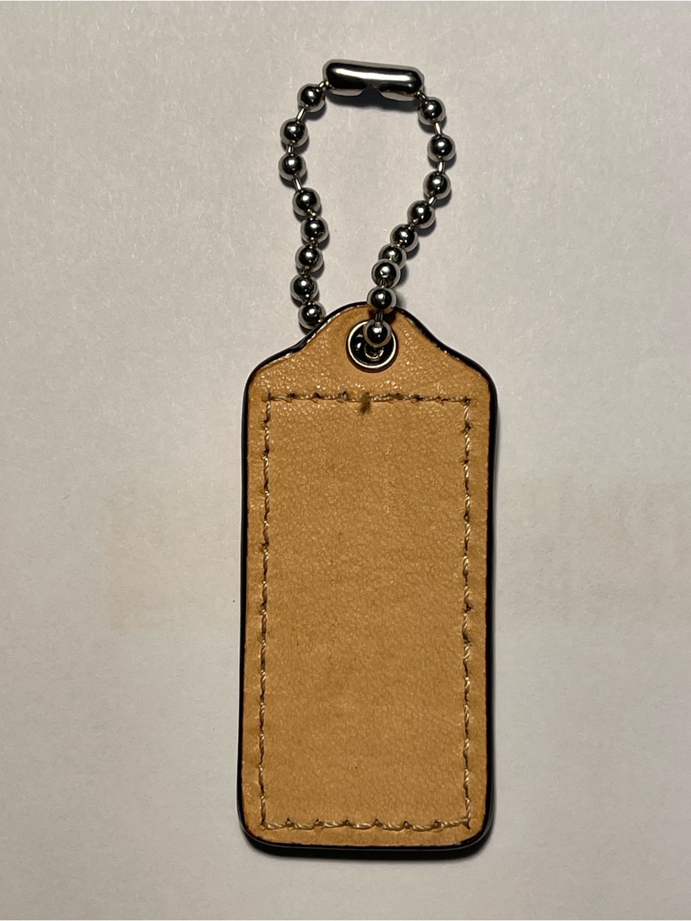Coach Leather Hang Tag in Tan with Silver Ball Chain - Picture 2 of 3